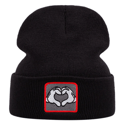Mickey's heart embroidered knitted hat winter warm men's and women's outdoor knitted hat black