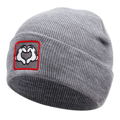 Mickey's heart embroidered knitted hat winter warm men's and women's outdoor knitted hat grey - Thumbnail 5