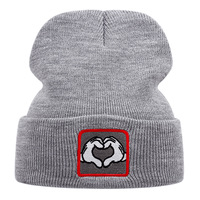 Mickey's Heart Embroidered Knitted Hat Winter Warm Men's and Women's Outdoor Knitted Hat Grey - Thumbnail 1