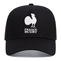 Embroidered Of France Rugby Baseball Caps Outdoor Sports Mesh Peaked Cap Black - Thumbnail 1
