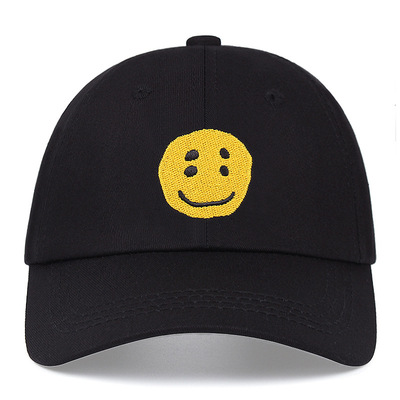 Funny smiling face cotton embroidered men's and women's baseball caps black
