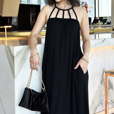 White mark women's braided strap midi dress - Thumbnail 2
