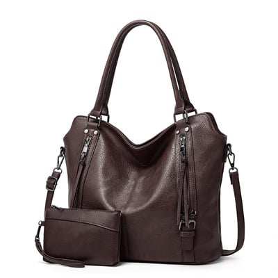 Large capacity women's crossbody handbag two piece brown - Thumbnail 2
