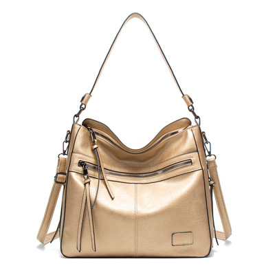 Fashion women's zipper tote bag gold - Thumbnail 1
