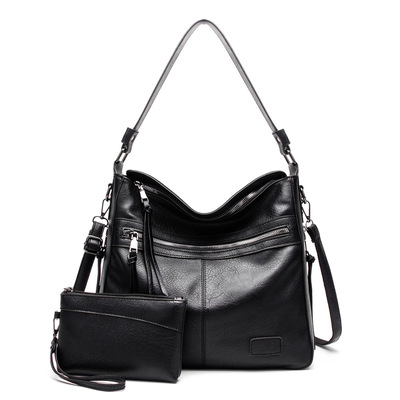 Fashion women's zipper tote bag two piece black - Thumbnail 3