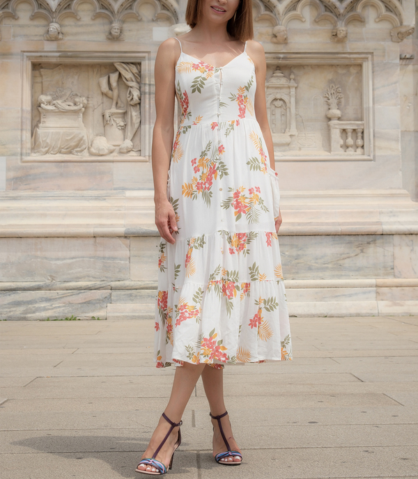 White Mark Women's V-Neck Floral Print Maxi Dress