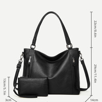 Women's Shoulder Crossbody Bag Two Piece Black - Thumbnail 1