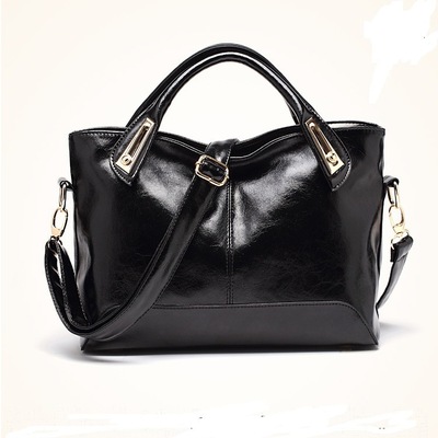 New women's oil wax leather crossbody handbag black - Thumbnail 3