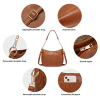 Fashion Soft Leather Women's Handbag Ladies Shoulder Tote Bag Brown - Thumbnail 1