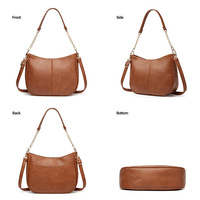 Fashion Soft Leather Women's Handbag Ladies Shoulder Tote Bag Brown - Thumbnail 2