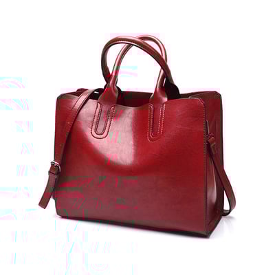 Women??s Leather Handbag Shoulder Bag Shopper Red