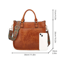 Ladies'Crossbody Bag with Wide Strap and Detachable Shoulder Strap Brown - Thumbnail 1
