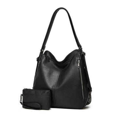 Women shoulder bag vintage crossbody purse handbag two piece black