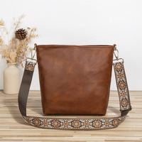 Women Shoulder Bag Vintage Crossbody Purse Handbag with Leopard Guitar Strap Hobo Bag Brown - Thumbnail 1