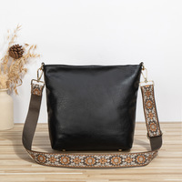 Women Shoulder Bag Vintage Crossbody Purse Handbag with Leopard Guitar Strap Hobo Bag Two Piece Black - Thumbnail 1