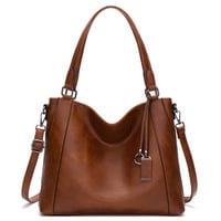 Women Vegan Leather Top Handle Shoulder Purses and Handbags Brown - Thumbnail 2