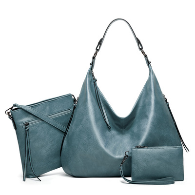Women shoulder bags tote satchel hobo 3pcs purse set blue - Thumbnail 4