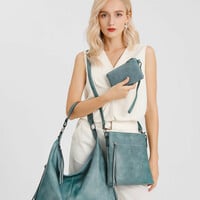Women Shoulder Bags Tote Satchel Hobo 3pcs Purse Set Blue - Thumbnail 1