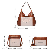 Women Shoulder Bags Tote Satchel Hobo 3pcs Purse Set Brown - Thumbnail 1