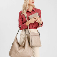 Women Shoulder Bags Tote Satchel Hobo 3pcs Purse Set Grey - Thumbnail 1