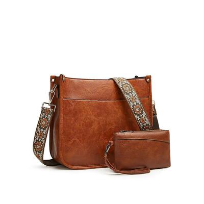 Womens fashion shoulder bags large tote bag retro purse handbag brown - Thumbnail 2