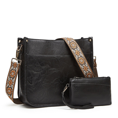 Womens fashion shoulder bags large tote bag retro purse handbag black - Thumbnail 2