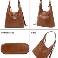 Women Vegan Leather Top Handle Shoulder Purses and Handbags Brown - Thumbnail 1