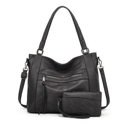 Women tote bag handbags pu leather fashion hobo shoulder bags black - Thumbnail 3