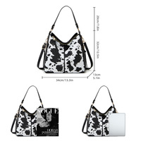 Women Western Cow Print Purse Designer Top Handle Handbags Black - Thumbnail 1