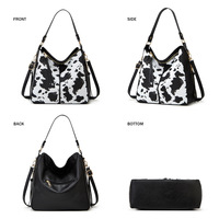 Women Western Cow Print Purse Designer Top Handle Handbags Black - Thumbnail 2