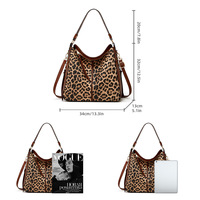 Women Leopard print Purse Designer Top Handle Handbags Brown - Thumbnail 1