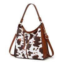 Women Western Cow Print Purse Designer Top Handle Handbags Two Piece Brown - Thumbnail 2