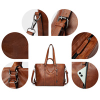 Fashionable Soft Leather Large Capacity Tote Bag Shoulder Bag Brown - Thumbnail 2