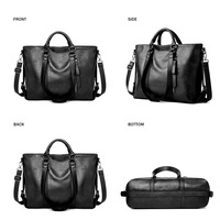 Fashionable Soft Leather Large Capacity Tote Bag Shoulder Bag Black - Thumbnail 1