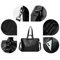 Fashionable Soft Leather Large Capacity Tote Bag Shoulder Bag Black - Thumbnail 2