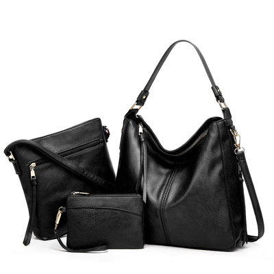 Women fashion handbags wallet tote bag shoulder bag top handle satchel purse set 3pcs black - Thumbnail 4