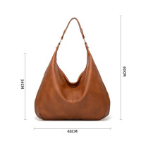 Genuine Leather Hobo Purses and Handbags Brown - Thumbnail 2