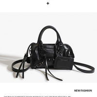 Women Vegan Leather Shoulder Tote Purse with Small Crossbody Bag Black - Thumbnail 1