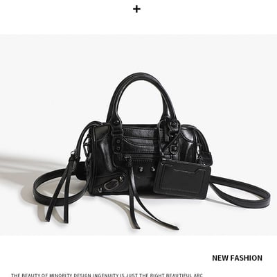 Women vegan leather shoulder tote purse with small crossbody bag black