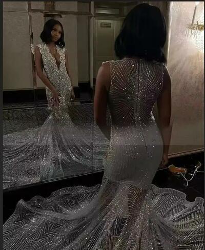 Silver Diamond Sparkly Prom Reception Dresses Luxury Crystal See Through Evening Birthday Gown robe de soiree femmes 2025 Custom