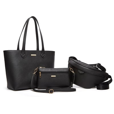 Women's new cross patterned tote bag black - Thumbnail 4