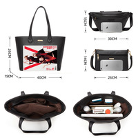 Women's New Cross Patterned Tote Bag Black - Thumbnail 1