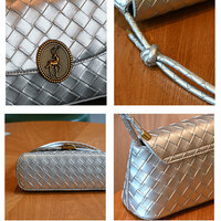 Women's Woven Shoulder Crossbody Bag Handbag Silver - Thumbnail 1