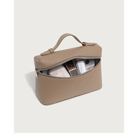 Ladies' Double Zipper Handbag Makeup Bag Khaki - Thumbnail 2