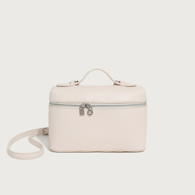 Ladies' double zipper handbag makeup bag white - Thumbnail 4