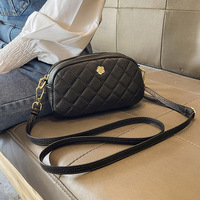 Ladies' Diamond Grid Crossbody Bag And Mobile Phone Bag Black - Thumbnail 1