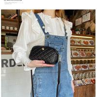 Ladies' Diamond Grid Crossbody Bag And Mobile Phone Bag Black - Thumbnail 2