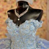 Light Sky Blue Quinceanera Dresses Off The Shoulder Lace Applique Sweet 16 Gowns Beading Corset 15 anos - Thumbnail 1