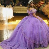 vestidos de 15 años Light Purple Quinceanera Dresses Short Sleeves V-neck Lace Beads Sequins Backless Sweet 16 Dress Ball Gown Prom - Thumbnail 1
