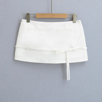 Low Rise Drawstring Bow Tie Mini Skirt with Safety Pants Skirt - Thumbnail 6